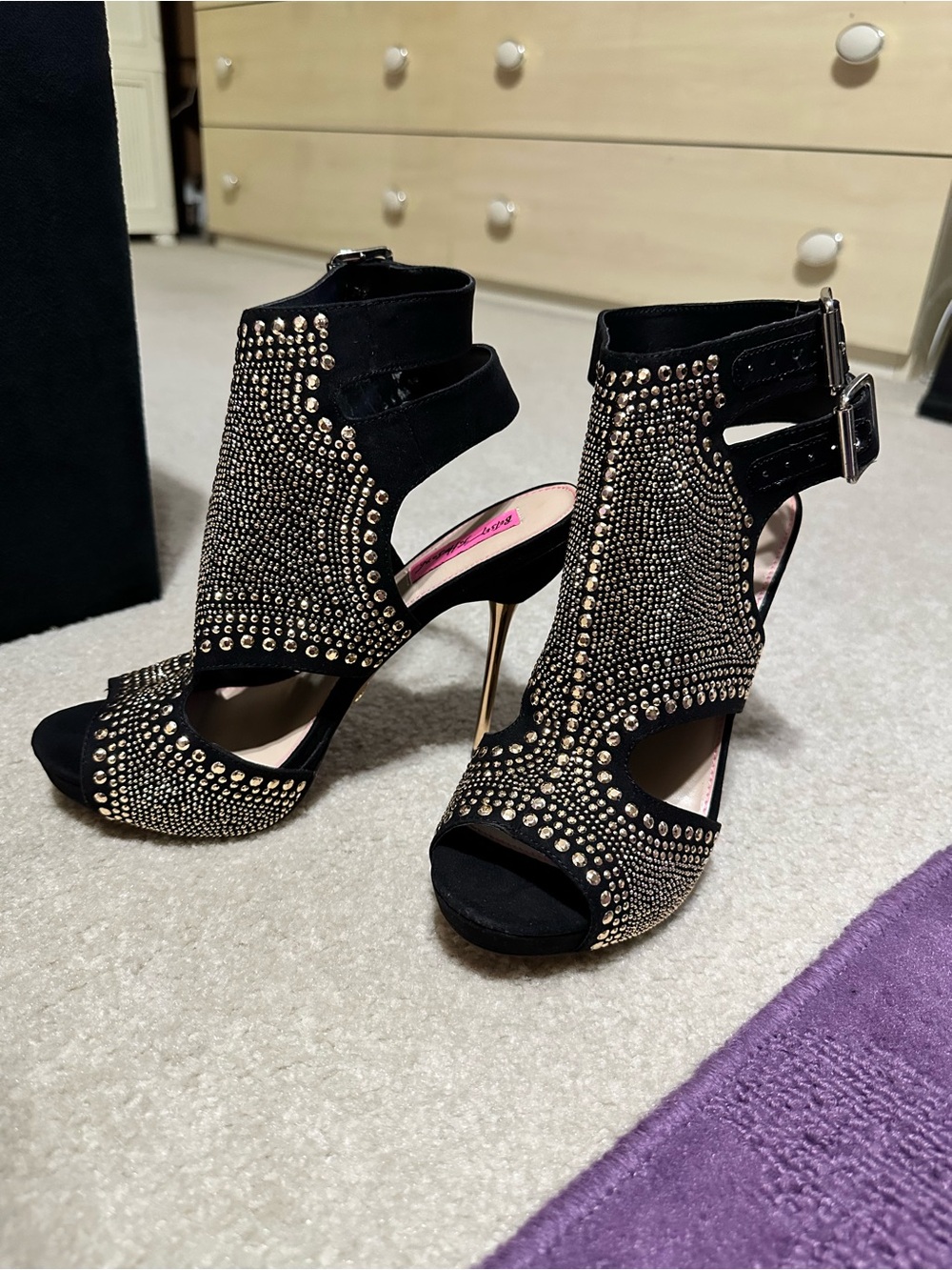Betsey Johnson Black Open-Toe Studded High Heels